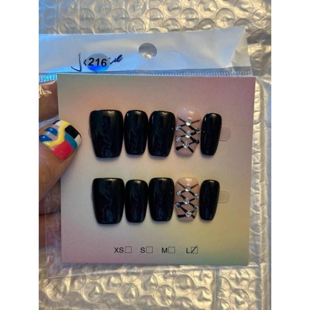Black Corset Short Square Press On Nails Size Large